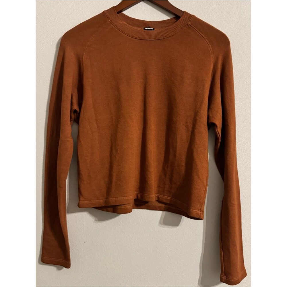 MONROW Softfleece Cropped Raglan Crewneck Sweatshirt Rust S